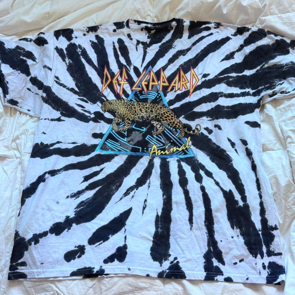 Def leopard graphic band tee XL black white tie dye casual grunge oversize - Picture 5 of 7